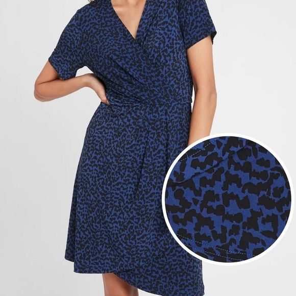 NWOT Banana Republic blue black animal print cheetah wrap dress, Small - Picture 1 of 7